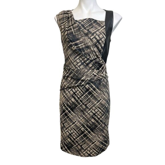 Lafayette 148 NY dress size 8 leather trim sleeveless faux wrap office - Picture 2 of 7